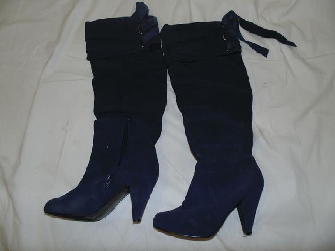 Blue Lethate Naughty Moobly Tall Boots: Size 8 blue leather tall boots Naughty Moobly .