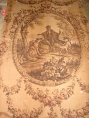 Victorian Tapestry Panel Large 6x4' Panel with Oval: Large 6x4' Panel with Oval Center Medallion with Monkey and 2 Dogs