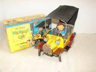 Mr. Magoo Battery Operated Toy Car: Mar Magoo in his car with Black Cloth Top. Dated 1961 Hubley. Car measures 9" x *" up tot the top of the roof. Very good condition.