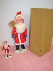 German Santa Claus: 10 1/2" Santa Claus marked West German with orig box. Small pipe cleaner body & Cotton Santa marked Japan. Very good condition.