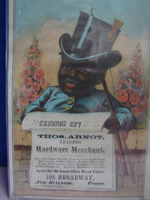 Group of 3 Trade Cards Black Memorabelia: 2 Cards measure 7" by 4 1/2" wide. Trade cards represent hardware stores and Acme floor paint. Very good condition.