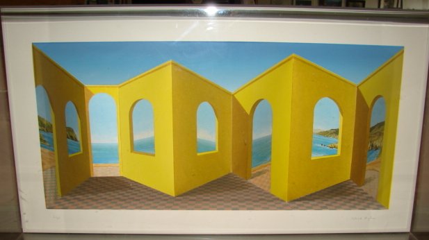 Patrick Hughes 3 Dimensional Art Signed & Numbered: Listed artist Patrick Hughes 3 Dimensional artwork framed in original lucite box. Pencil signed and numbered 2/35. Measures 29" long by 15 1/2" tall. Excellent condition.