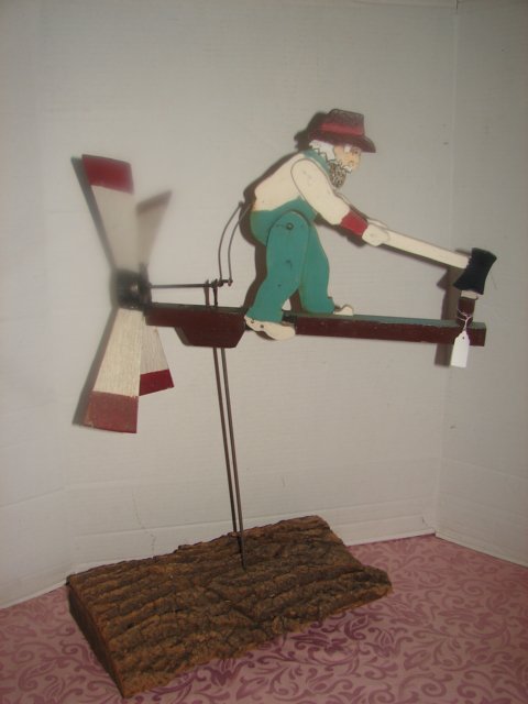 Wood Whirley Gig: Folk Art Whirley Gig of a man with an ax. 17" tall. 1950's. Very good condition.