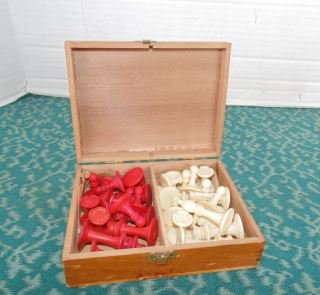 Bone/Ivory Chess Figures: Set of either bone or ivory 2" tall chess figures. Very good condition.