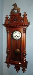 Walnut Regulator Wall Clock with Horse Crest: Walnut regulator with horse crest. VEry good condition.