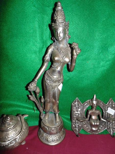 3 Indonesian Deity Figures 14 1/2" Deity Figure, Teapot: 14 1/2" Deity Figure, Teapot with dragon and small figure. VEry good condition.