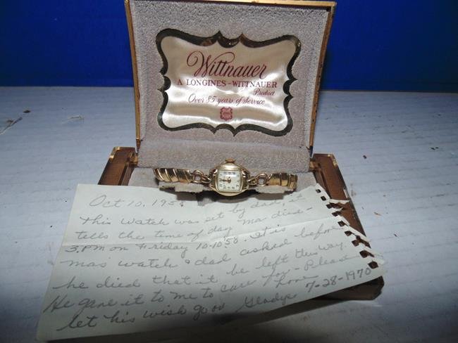 Wittnauer Watch With Family History: Wittnauer Watch in gift box with a note with family history.