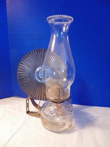 Oil Lamp with Wall Mount & Reflector: 12" tall