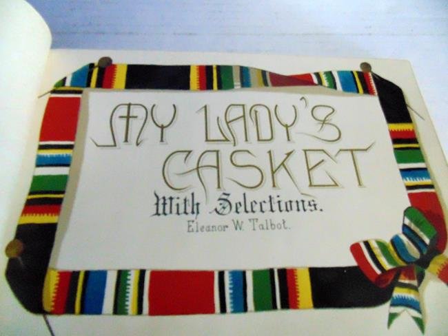 Victorian Books " My Lady's Casket": Victorian Book "My Lady's Casket" 1885. Colorful Illustrated book of Jewels and Flowers for Her Adorning Illustrated b Eleanor Talbot. "My Spirit of Mortal Be Proud by William Knox 1876.