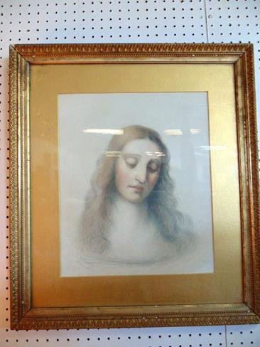 Drawing of Woman Signed AJ Testalin: Drawing of a woman signed A.J. Testalin Brera Milan. Measures 24" x 27".