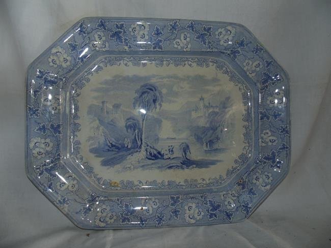 Ironstone Transferware Platter: Ironstone blue transferware signed Tivoli Pattern. 18" Very good condition.