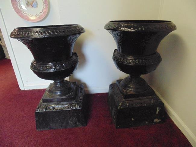 Pair Of Antique Cast Iron Urns (1 of 3)
