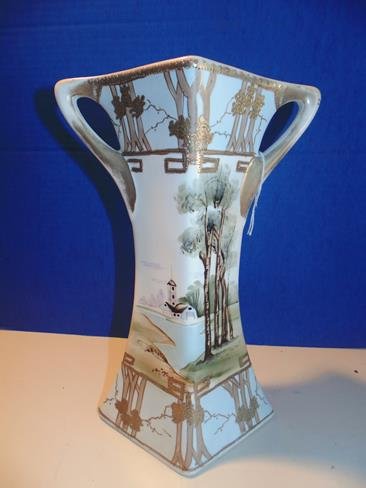 Nippon Scenic Vase: 12 1/2' tall Nippon vase with handles. Very good condition.