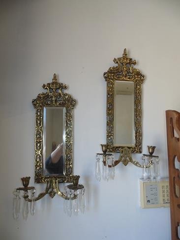 Mirrored Brass Candle Sconces with Prisms (1 of 1)