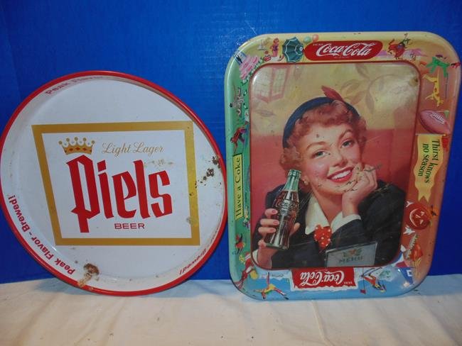 Coca Cola & Piels Beer Tray: Coca Cola dn Piels beer tray. Some scratches and rust.