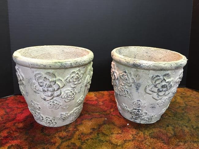 Pair of Cement Flower Urns (1 of 1)
