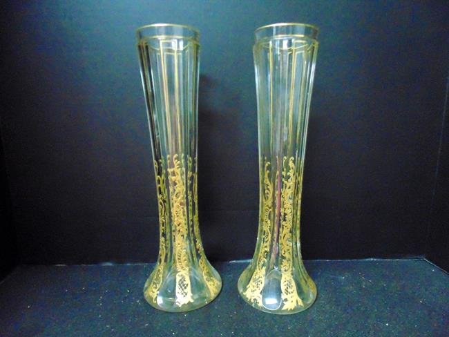Pair of Victorian Tall Gold Detailed Vases (1 of 3)