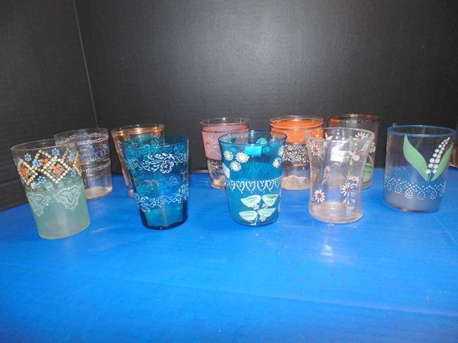 Victorian Glass Tumblers: Assorted Victorian Enameled & Colored glass Tumblers.