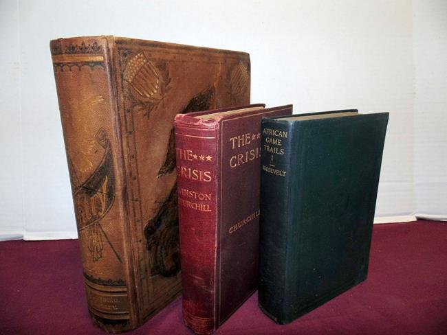 Historical Books: 3 Historical Books including African Game Trails by Theodore Roosevelt 1920 an account of his African Wanderings, The Crisis by Winston Churchill 1901 with illustrations by Howard Chandler Christie, a