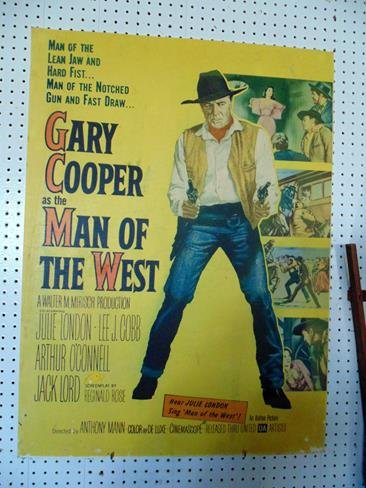 "Man of The West" Gary Cooper Movie Poster: Original movie poster "Man of the West" with Gary cooper. Unframed. Mounted on cardboard.