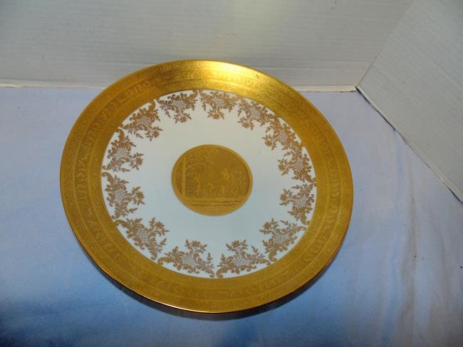 Gold Edge Charger with Fairies: 14" charger with wide gold border with fairies in the center circle. Very good condition.