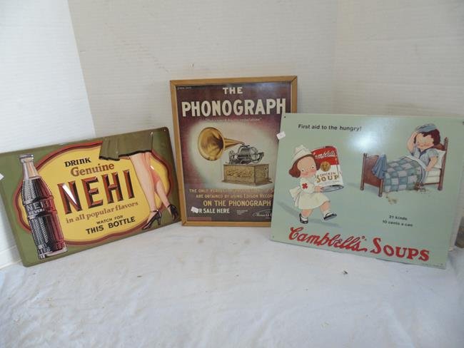 Campbells Soup, Nehi and Phonograph Sign: 3 Contemporary signs.