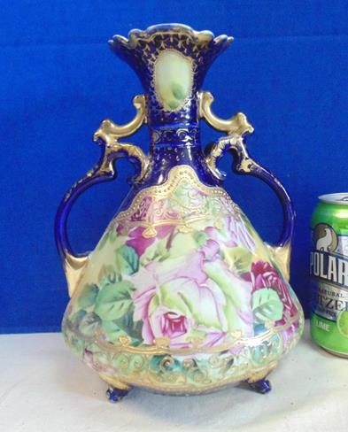 Nippon Floral Vase with Cobalt Blue & Gold (1 of 2)