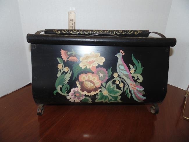 Toleware Decorated Magazine Stand: Toleware decorated magazine stand.