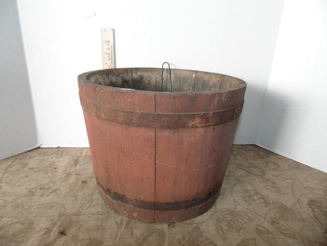 19thc Maple Sap Bucket in Old Red Paint (1 of 1)
