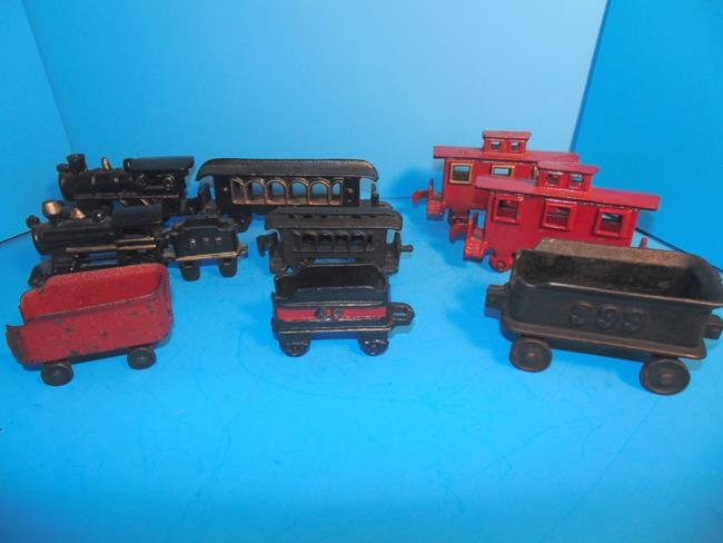 Cast Iron Trains: Group of cast iron trains.