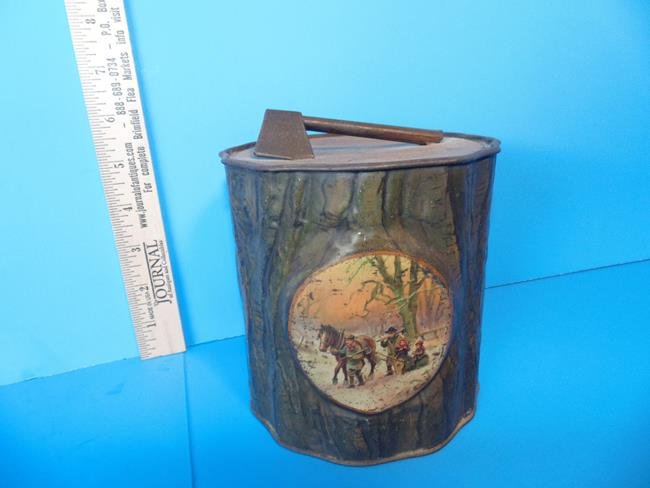 Tree Trunk Tin With Ax Biscuit Tin (1 of 4)