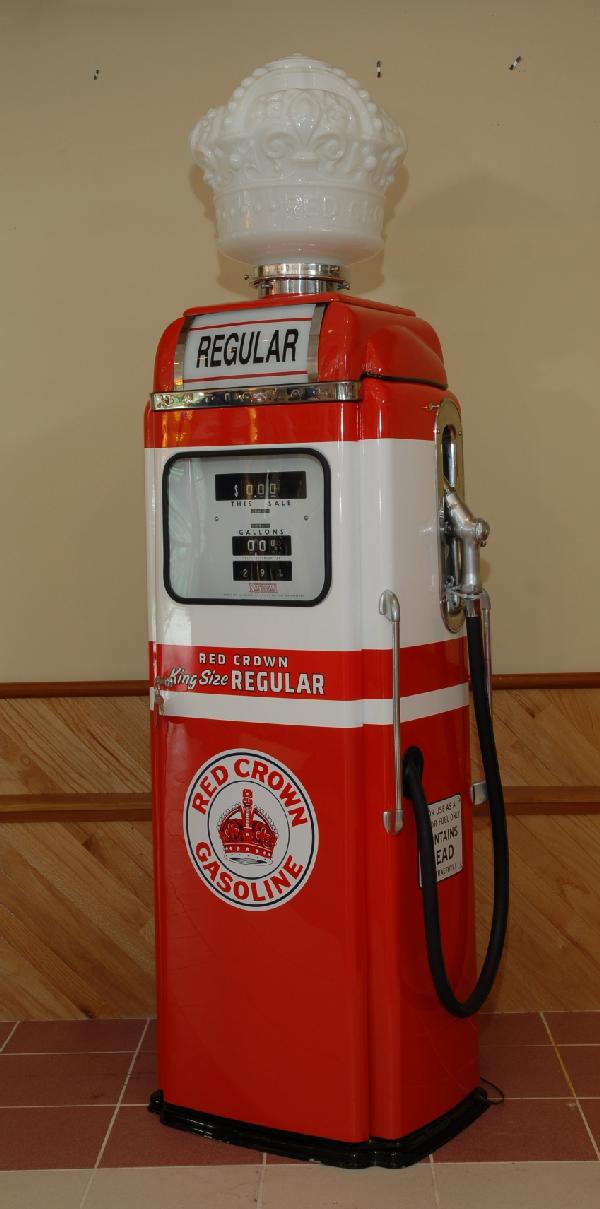 National Model 360 restored 1955 gas pump red and: National Model 360 restored 1955 gas pump red and white, Red Crown gasoline, Tokheim pump with the National name, 81"h X 24"wis the globe original?ask Dick