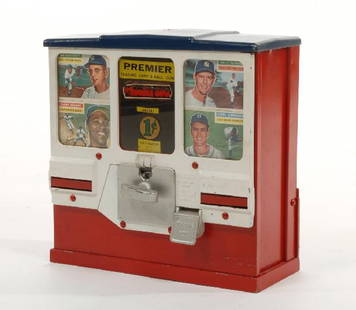 Premier red baseball card vending machine, Oak Mfg: Premier red baseball card vending machine, Oak Mfg. Co., California