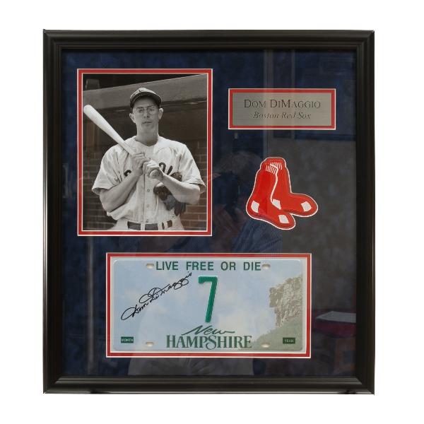 Autographed and framed photo of Dom DiMaggio with : Autographed and framed photo of Dom DiMaggio with NH License plate #7