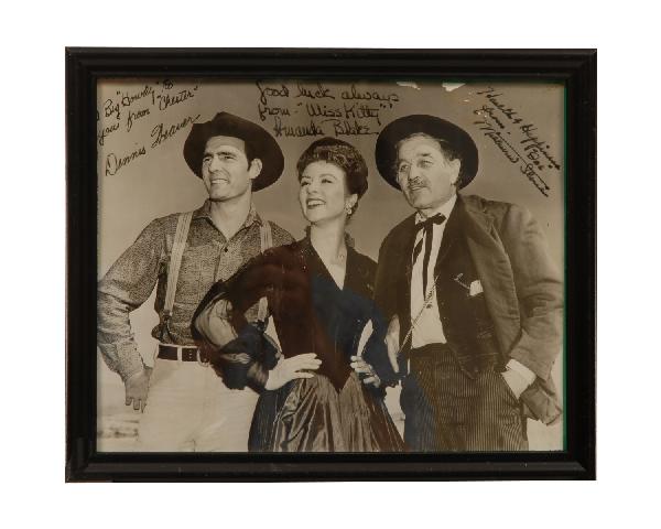 Autographed photo of the stars of "Gunsmoke" signe: Autographed photo of the stars of "Gunsmoke" signed by Dennis Weaver, Amanda Blake and Melbourne Stone