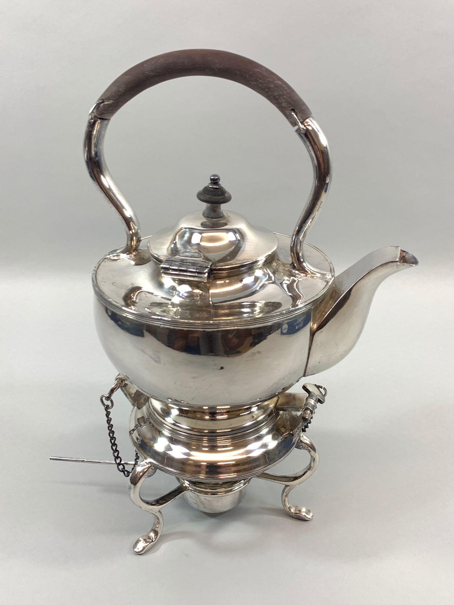 English Silver Hot Water Kettle on Stand with Burner (1 of 8)
