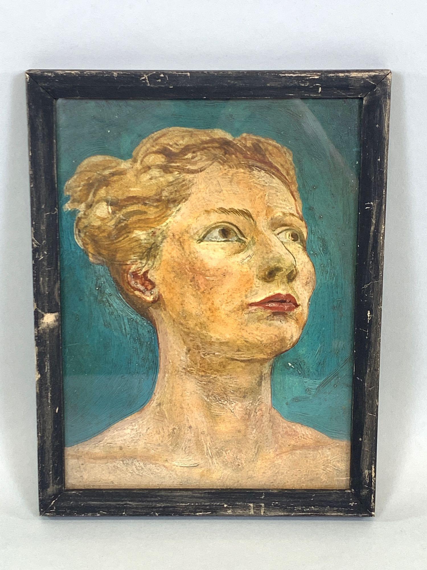 Oil on Masonite Portrait of Lady: Oil on Masonite Portrait of Lady, 7 1/2" x 5 1/2"