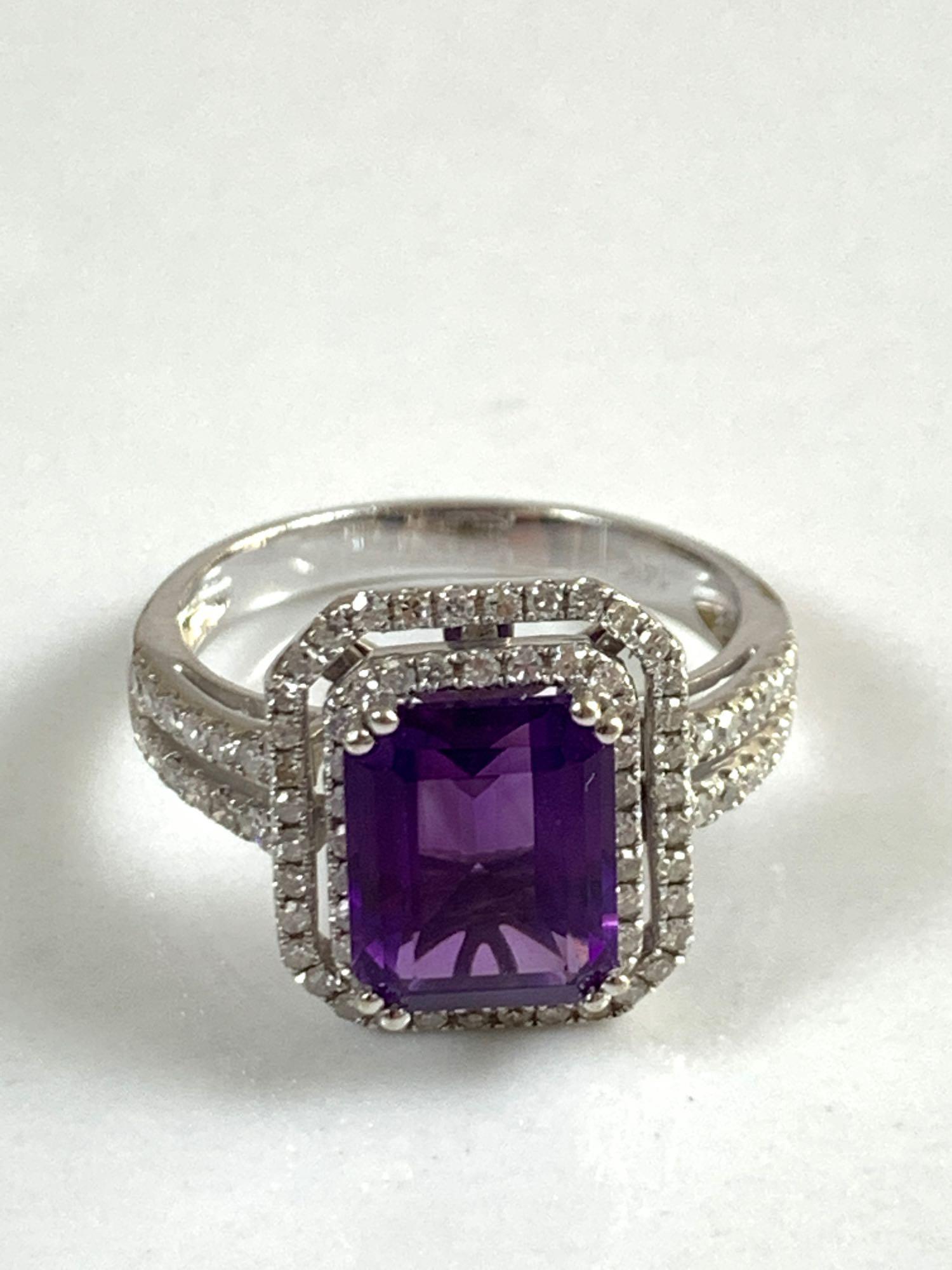 14k White Gold Amethyst and Diamond Ring (1 of 3)