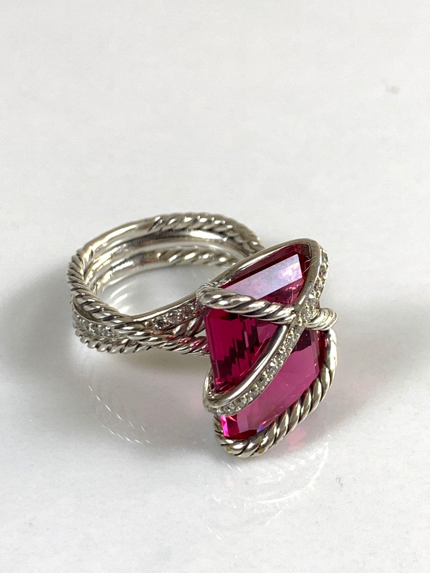 David Yurman Silver Diamond and Garnet Ring (1 of 3)