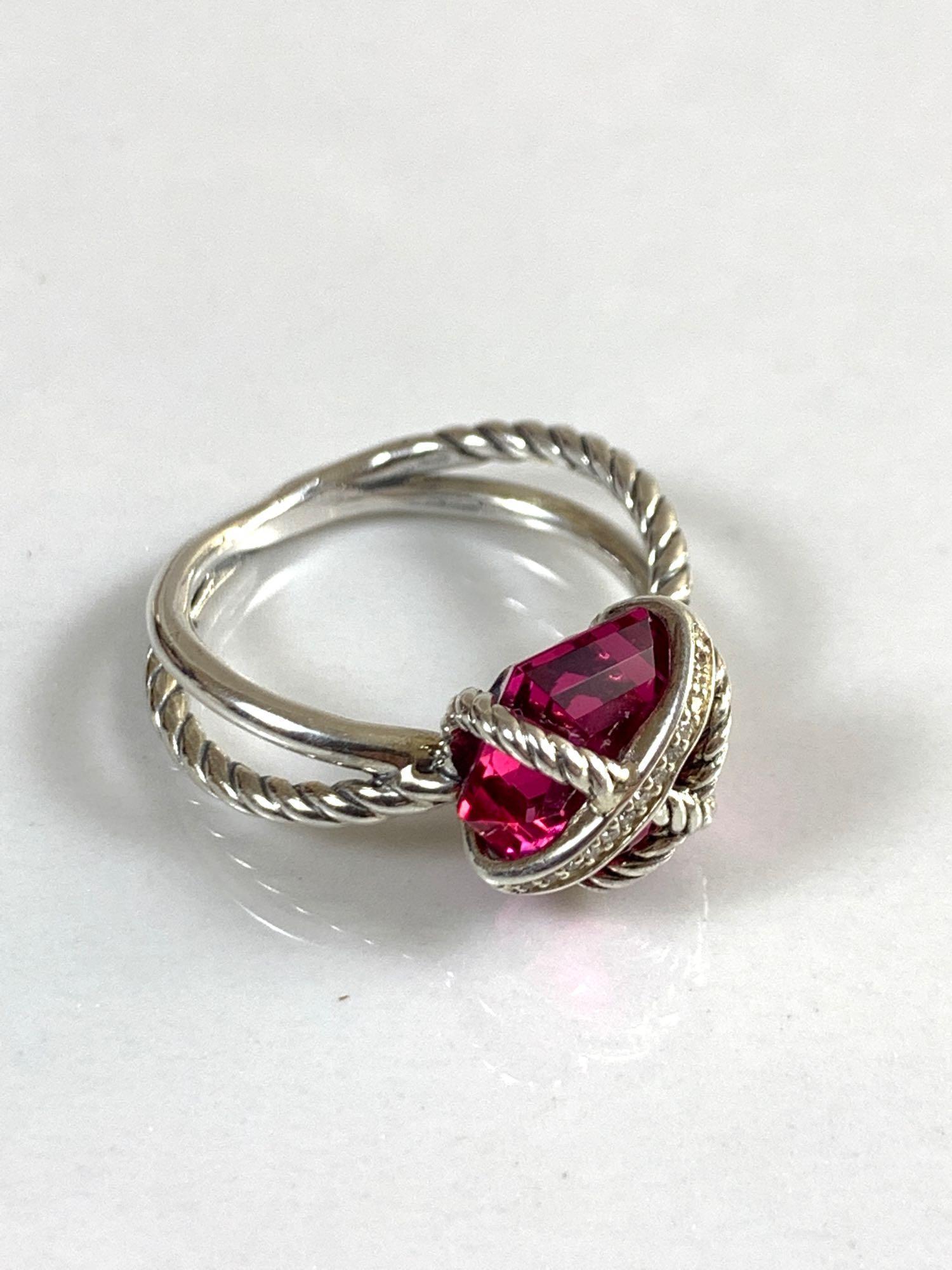 David Yurman Silver Diamond and Garnet Ring (1 of 2)