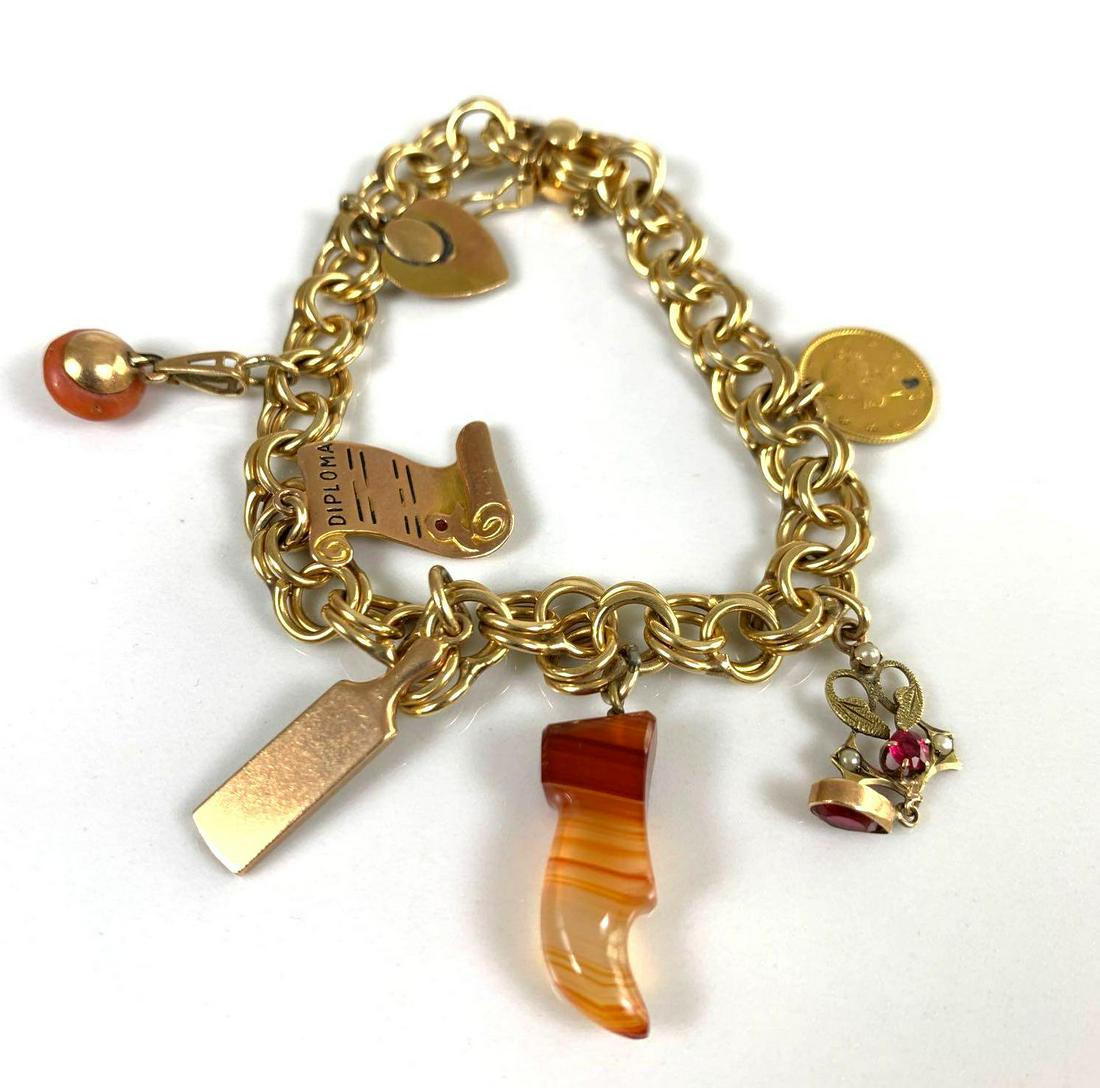 14k Gold Charm Bracelet: 14k Gold Charm bracelet, 24 g., 7"L
