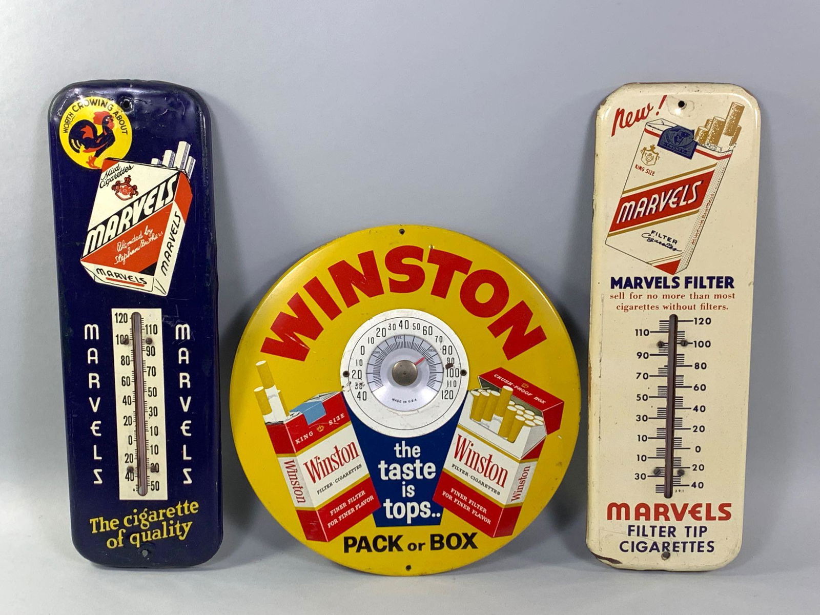 3 Painted Tin Tobacco Thermometers (1 of 5)