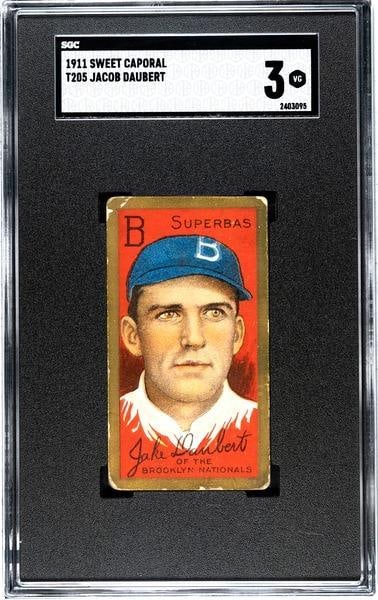 1911 Gold Border Sweet Caporal T205 Jacob Daubert, SGC 3: 1911 Gold Border Sweet Caporal T205 Jacob Daubert, SGC 3