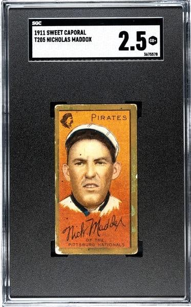 1911 Gold Border Sweet Caporal T205 Nicholas Maddox, SGC 2.5: 1911 Gold Border Sweet Caporal T205 Nicholas Maddox, SGC 2.5