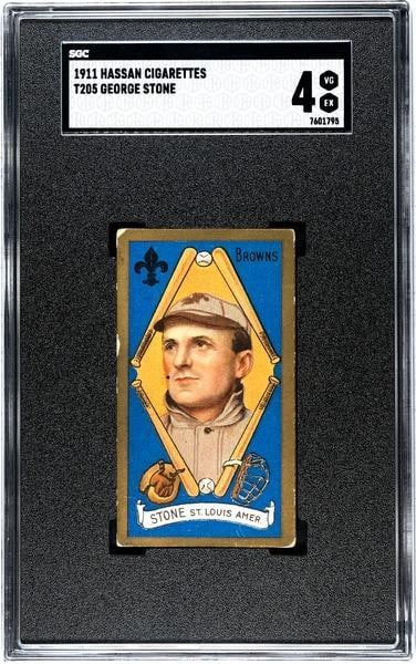 1911 Gold Border Hassan Cigarettes T205 George Stone, SGC 4: 1911 Gold Border Hassan Cigarettes T205 George Stone, SGC 4
