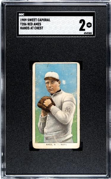 1909 Sweet Caporal T206 Red Ames (Hands At Chest), SGC 2: 1909 Sweet Caporal T206 Red Ames (Hands At Chest), SGC 2