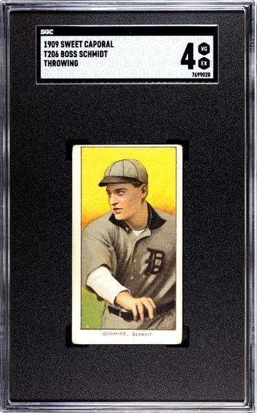 1909 Sweet Caporal T206 Boss Schmidt (Throwing), SGC 4: 1909 Sweet Caporal T206 Boss Schmidt (Throwing), SGC 4