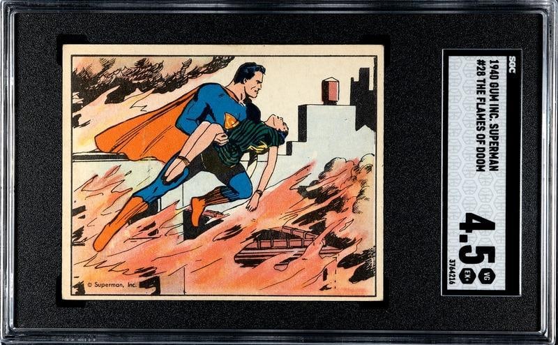 1940 Gum Inc. Superman Gum Card #28 The Flames Of Doom SGC Grade 4.5: 1940 Gum Inc. Superman Gum Card #28 The Flames Of Doom SGC Grade 4.5