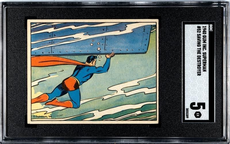1940 Gum Inc. Superman Gum Card #52 Saving The Destroyer SGC Grade 5: 1940 Gum Inc. Superman Gum Card #52 Saving The Destroyer SGC Grade 5