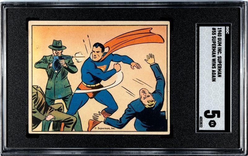1940 Gum Inc. Superman Gum Card #55 Superman Wins Again SGC Grade 5: 1940 Gum Inc. Superman Gum Card #55 Superman Wins Again SGC Grade 5